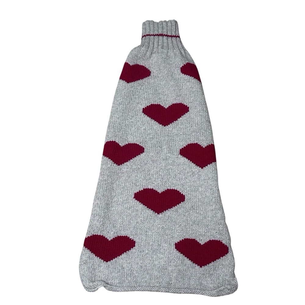 Chilly‎ Dog Heart Dog Sweater 100% Wool Gray Red Size Large Large Breed Dog